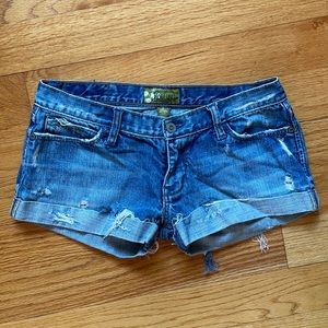 Distressed denim shorts